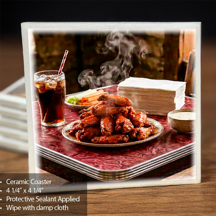 Wings, Blue Cheese, Napkins and Drink