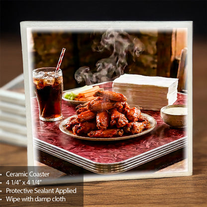 Wings, Blue Cheese, Napkins and Drink