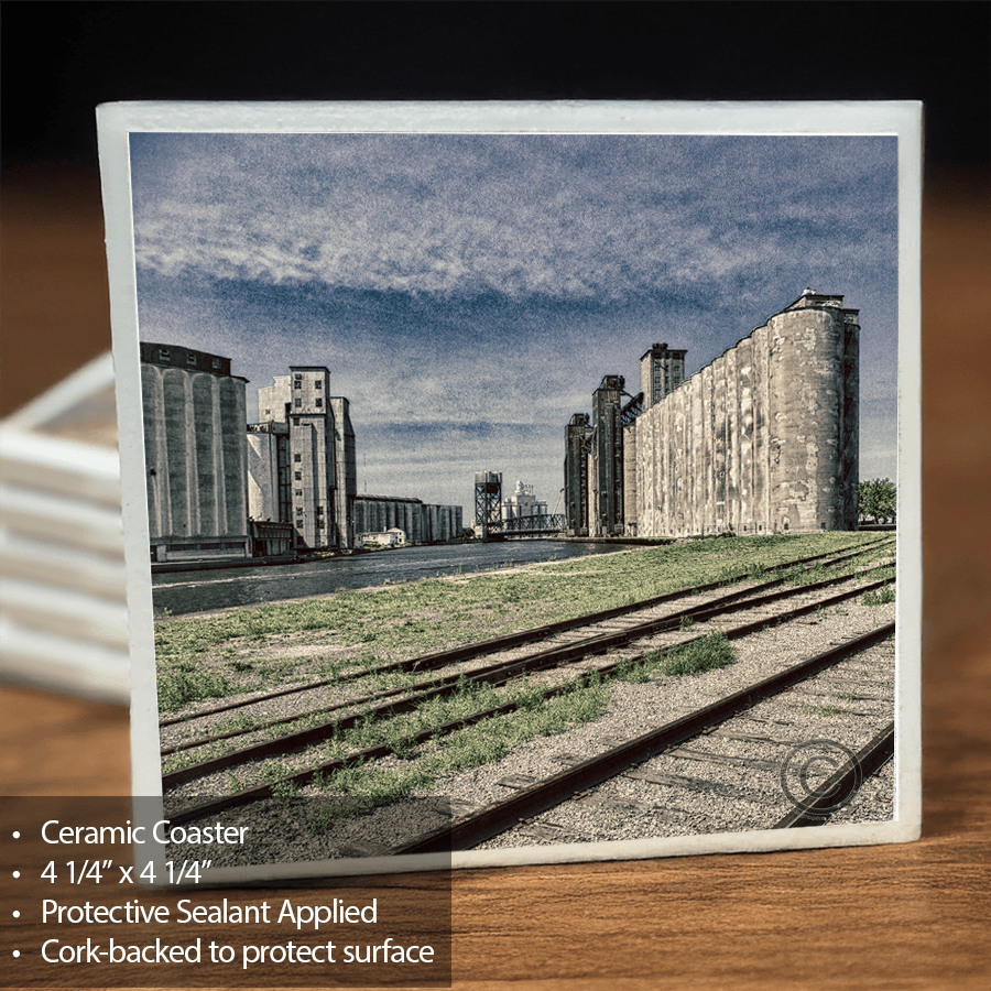 Silo City Ceramic Coaster - Buffalo History