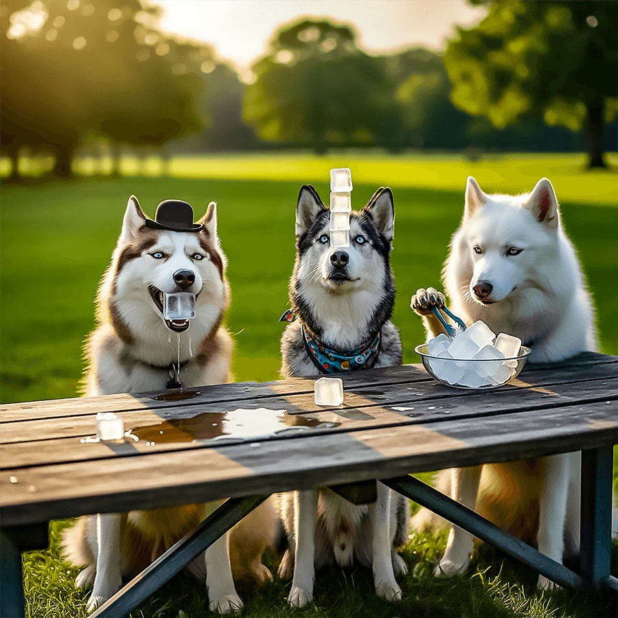 Huskies and Ice Cubes - Funny  Art:Ceramic Coaster, Ceramic Wall TIle, Ceramic Trivet, Print