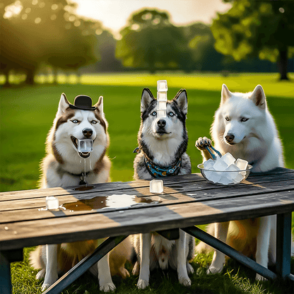 Huskies and Ice Cubes - Funny  Art:Ceramic Coaster, Ceramic Wall TIle, Ceramic Trivet, Print