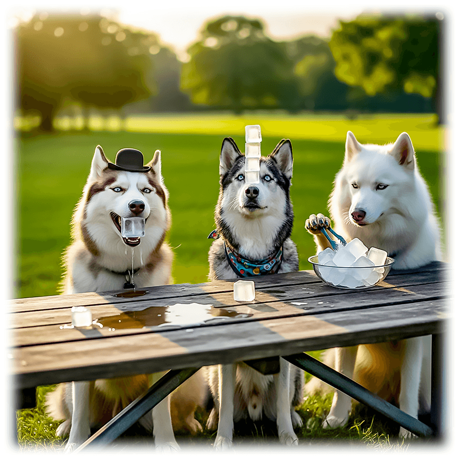 Huskies and Ice Cubes - Funny  Art:Ceramic Coaster, Ceramic Wall TIle, Ceramic Trivet, Print