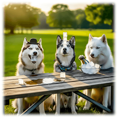 Huskies and Ice Cubes - Funny  Art:Ceramic Coaster, Ceramic Wall TIle, Ceramic Trivet, Print