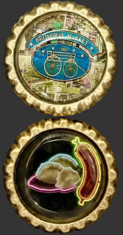 Broadway Market Sign & Pierogi and Sausage - Buffalo Bottle Cap Magnet