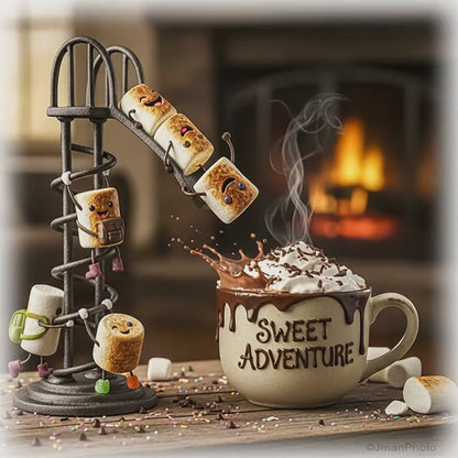 Hot Chocolate & Marshmellows - Ceramic Coaster, Wall Art, Trivet, Print