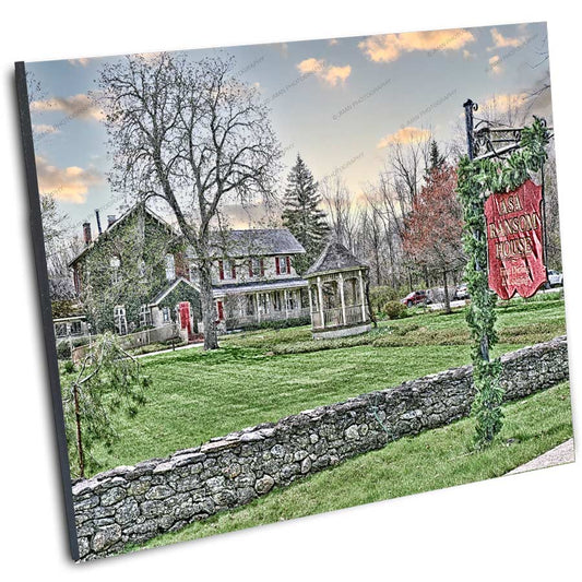 Mounted print of ASA Ransom House - Clarence NY Inn, showcasing historic charm and scenic grounds for home or office decor.