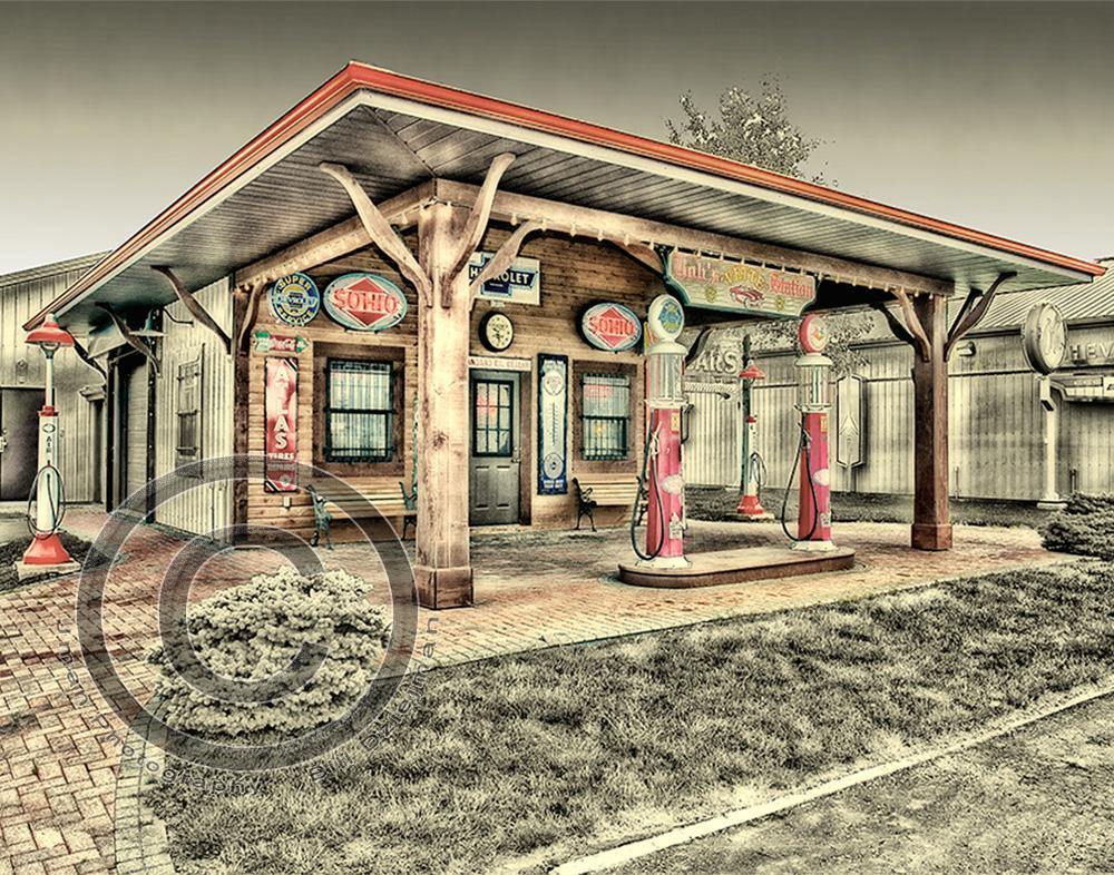 Bob's Vintage Gas Station,Gas Pumps, Automobile Signage Automotive jmanphoto