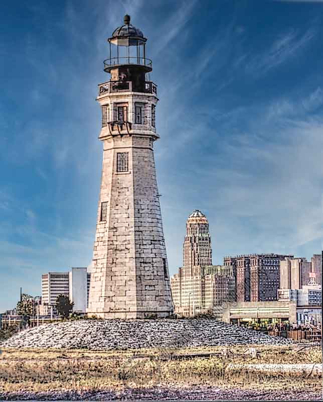 Chinaman Lighthouse with City Hall WNY jmanphoto
