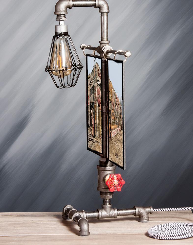 Dutch Boy & Signage on Building - Table Lamp,Steampunk lamp,Rustic decor,Edison lamp light,housewarming gift,gift for men,desk accessories Automotive jmanphoto