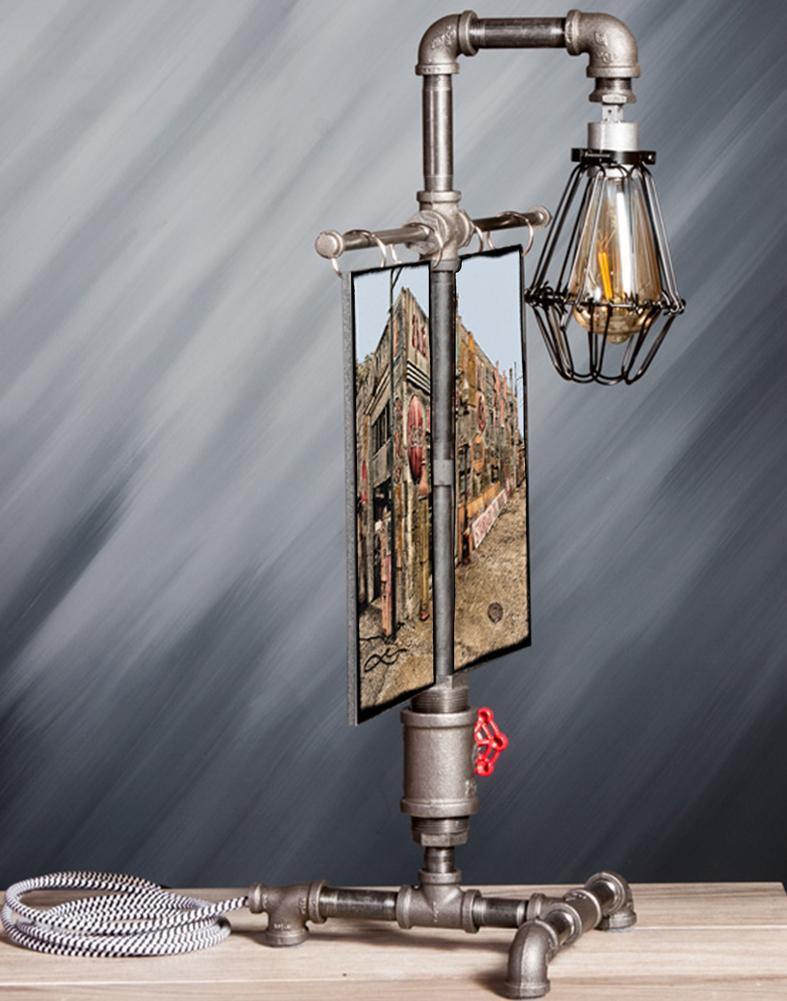 Dutch Boy & Signage on Building - Table Lamp,Steampunk lamp,Rustic decor,Edison lamp light,housewarming gift,gift for men,desk accessories Automotive jmanphoto