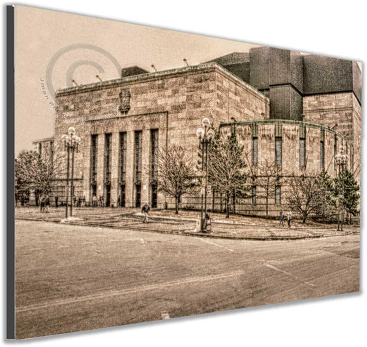 Angled view of Memorial Auditorium photo print featuring Buffalo’s iconic sports venue, perfect for history and sports-themed wall art.