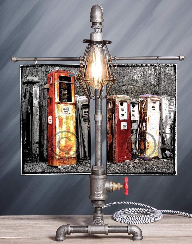 Vintage Gas Pump Grave Yard - Table Lamp,Steampunk lamp,Rustic decor,Edison lamp light,housewarming gift,gift for men,desk accessories Automotive jmanphoto